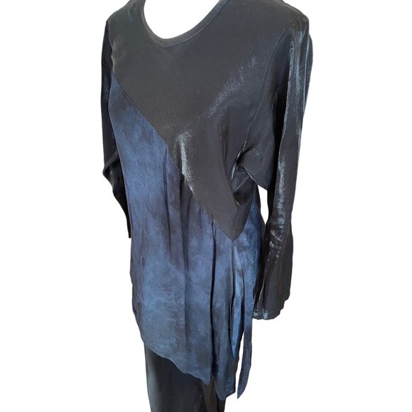 Coco + Juan Maxi Asymmetrical Black Navy Long Sleeve Dress - Picture 3 of 11